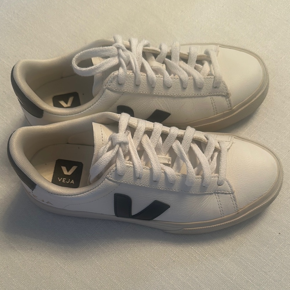 Veja White Sneakers with Black V Accent